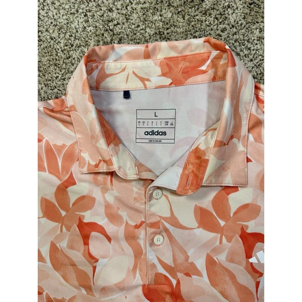 Adidas Performance Golf Polo Shirt Men’s L Floral Orange Triple Stripe Stretch